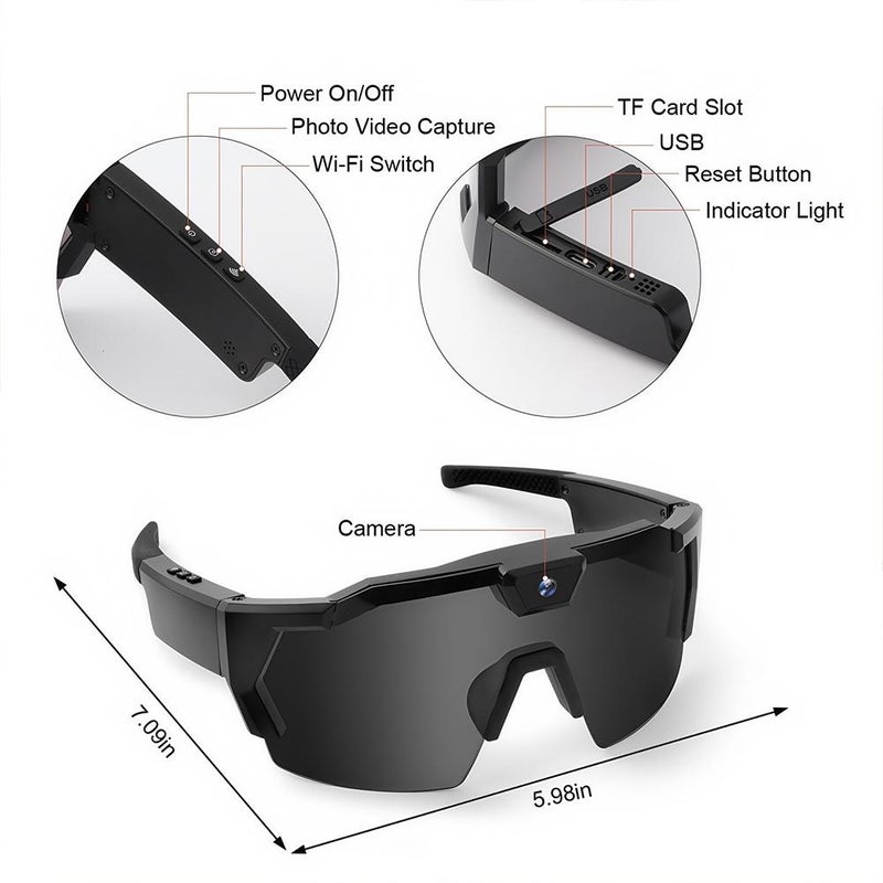 Pov Glasses 1080p Camera Sunglasses – Polarized Smart Recording Glasses With App Control, 120° Wide Angle (blue) - Image 3